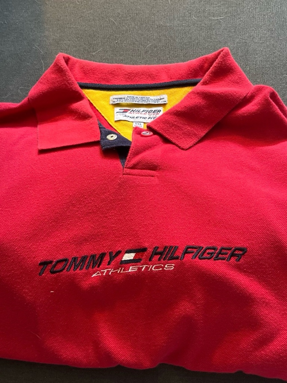 Tommy Hilfiger Red Polo with Yellow Interior and Navy Trim